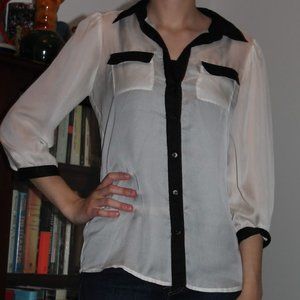 The Limited black & white sheer blouse XS